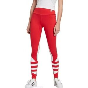 Adidas Originals Womens Large Graphic Leggings Red White Logo Print Stretch